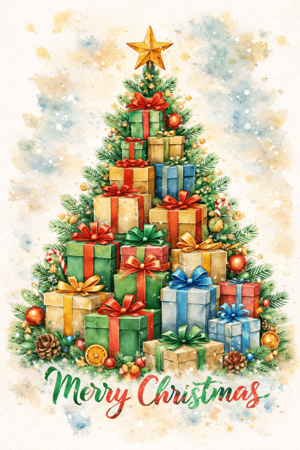 merry christmas present tree ecard