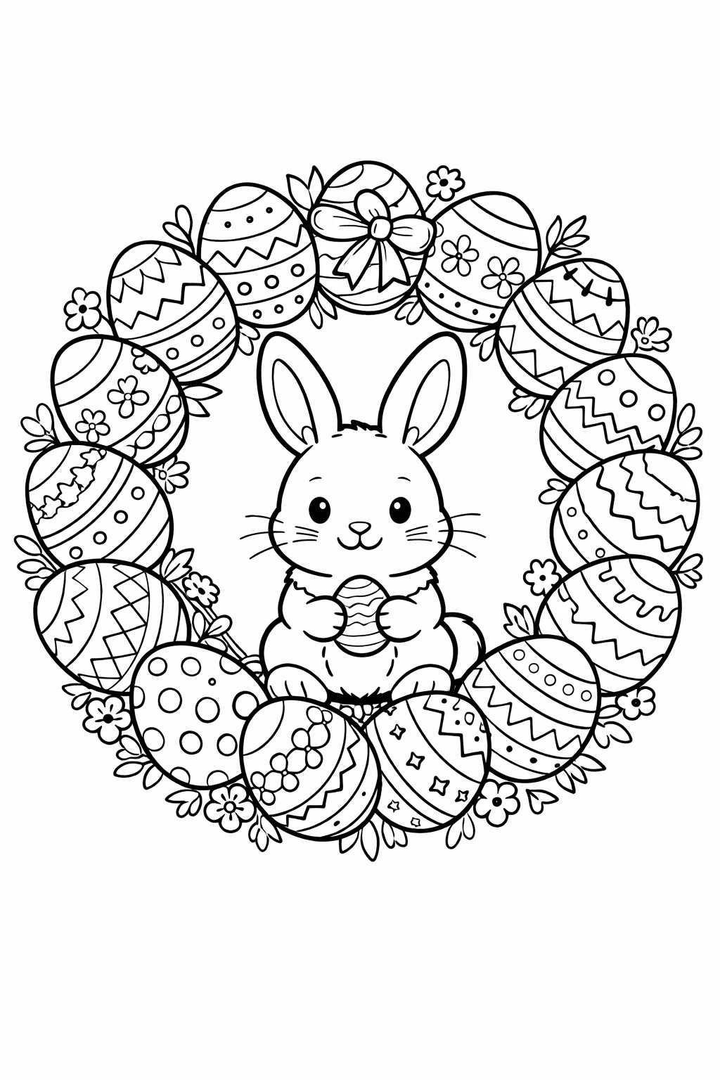 easter egg and wreath coloring page