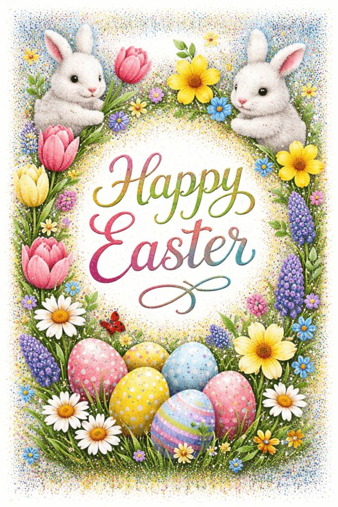 Happy Easter With A Floral Dithered Background