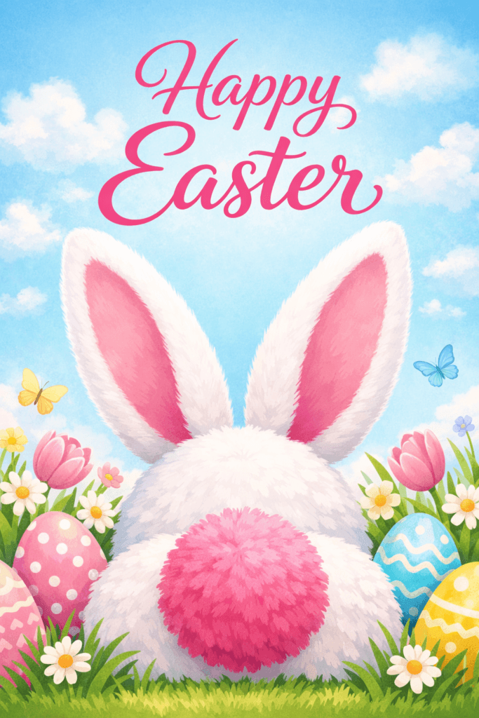Fluffy Easter Bunny Card With Pink Tail