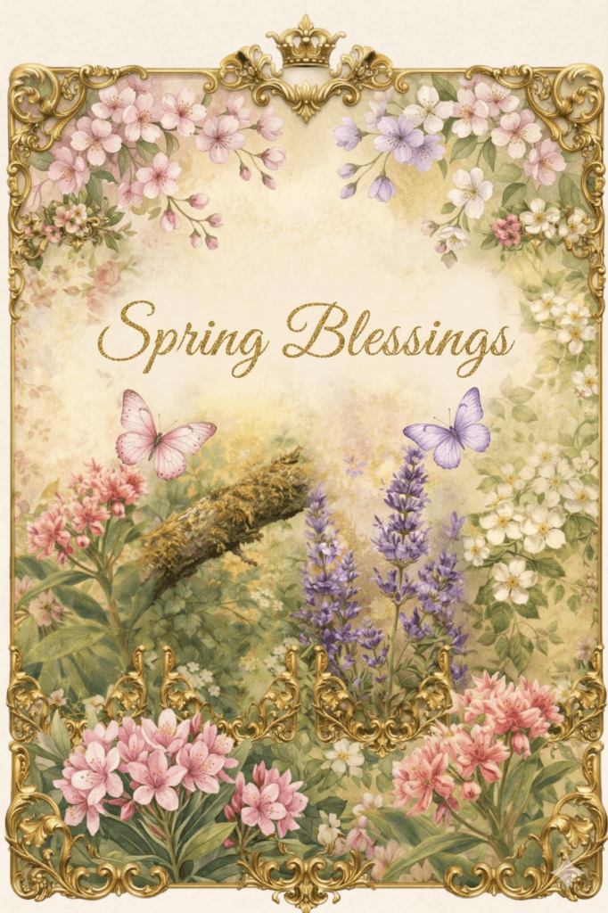 spring blessings with golden border (floral)