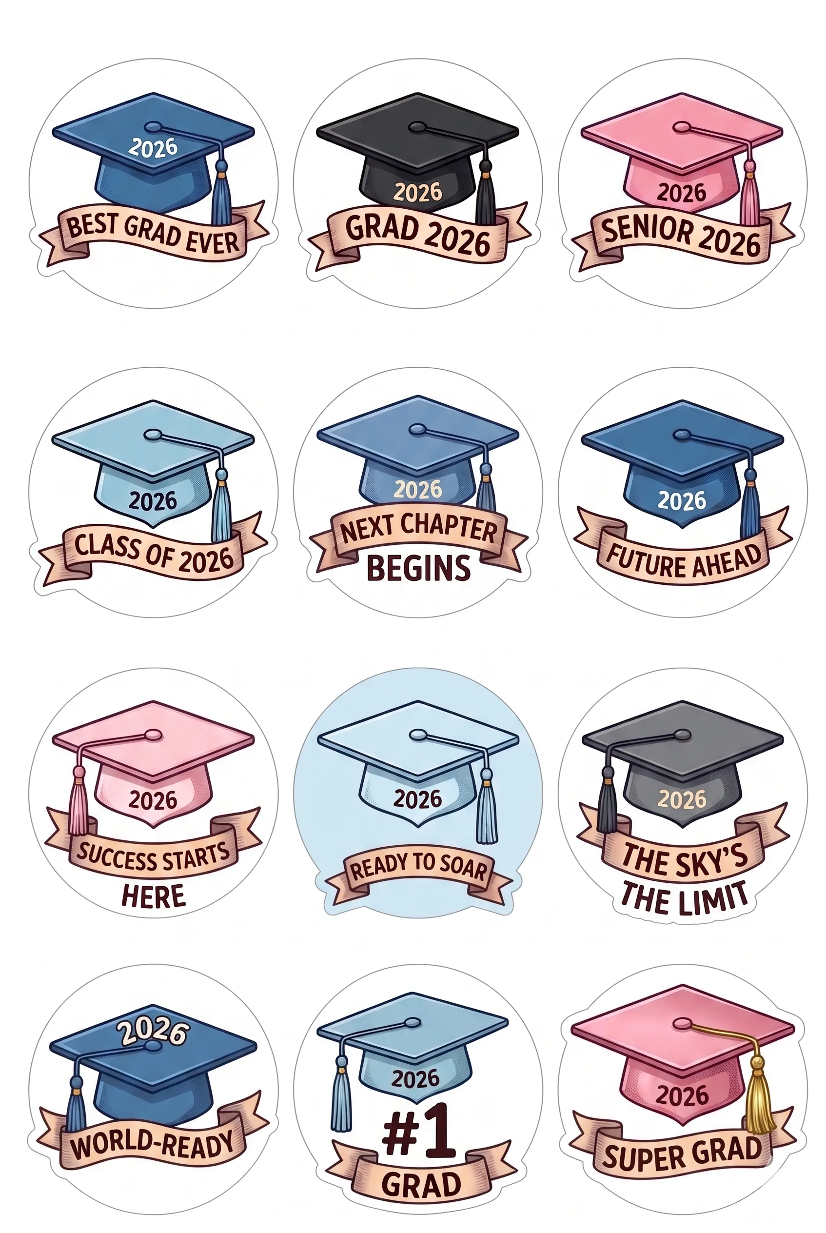 2026 Graduation Cap Stickers Printable