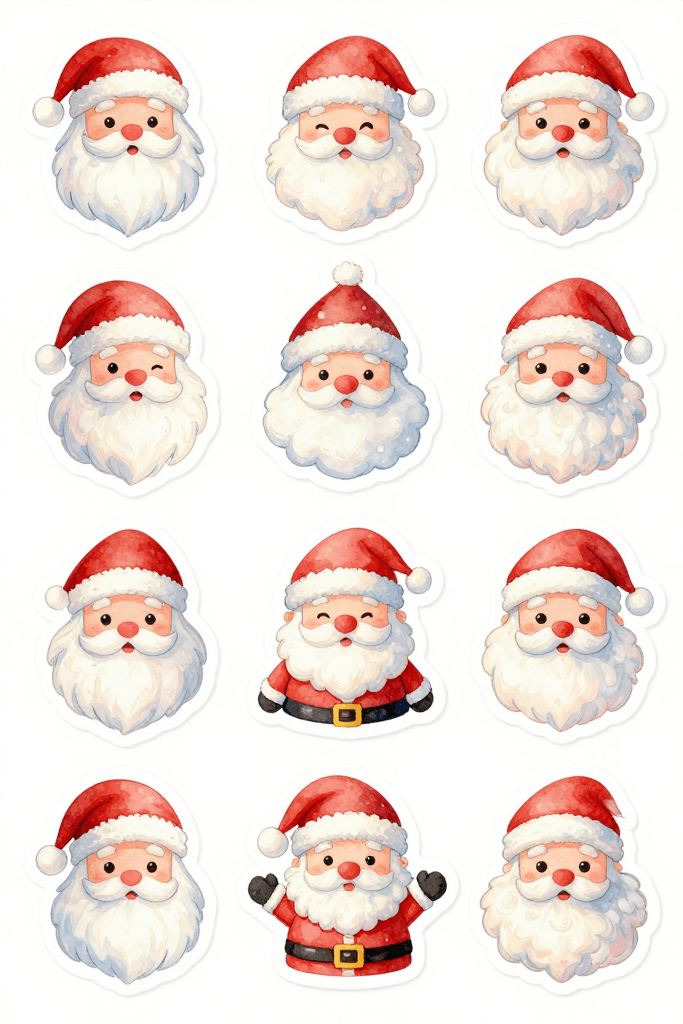 Adorable Santa Stickers Printable