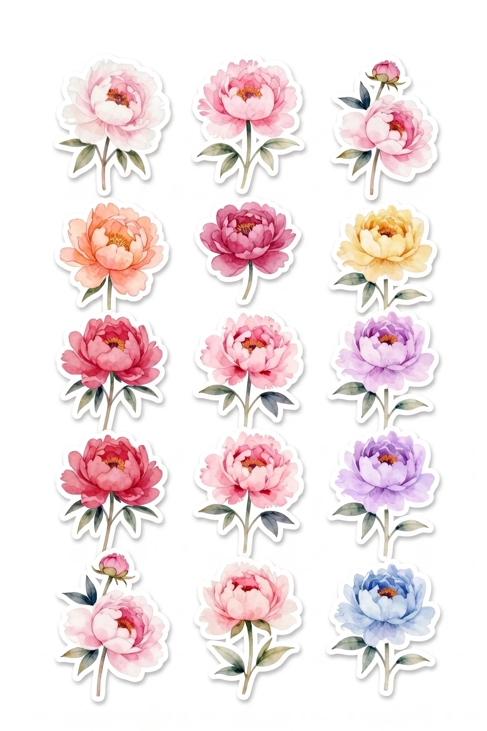 Colorful Peony Sticker Printable
