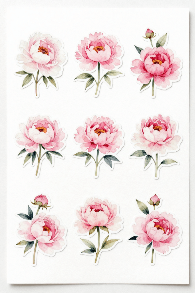 Pink Peony Stickers Printable