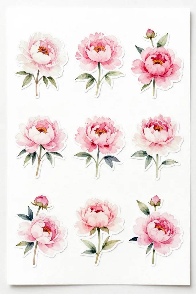 Pink Peony Stickers Printable