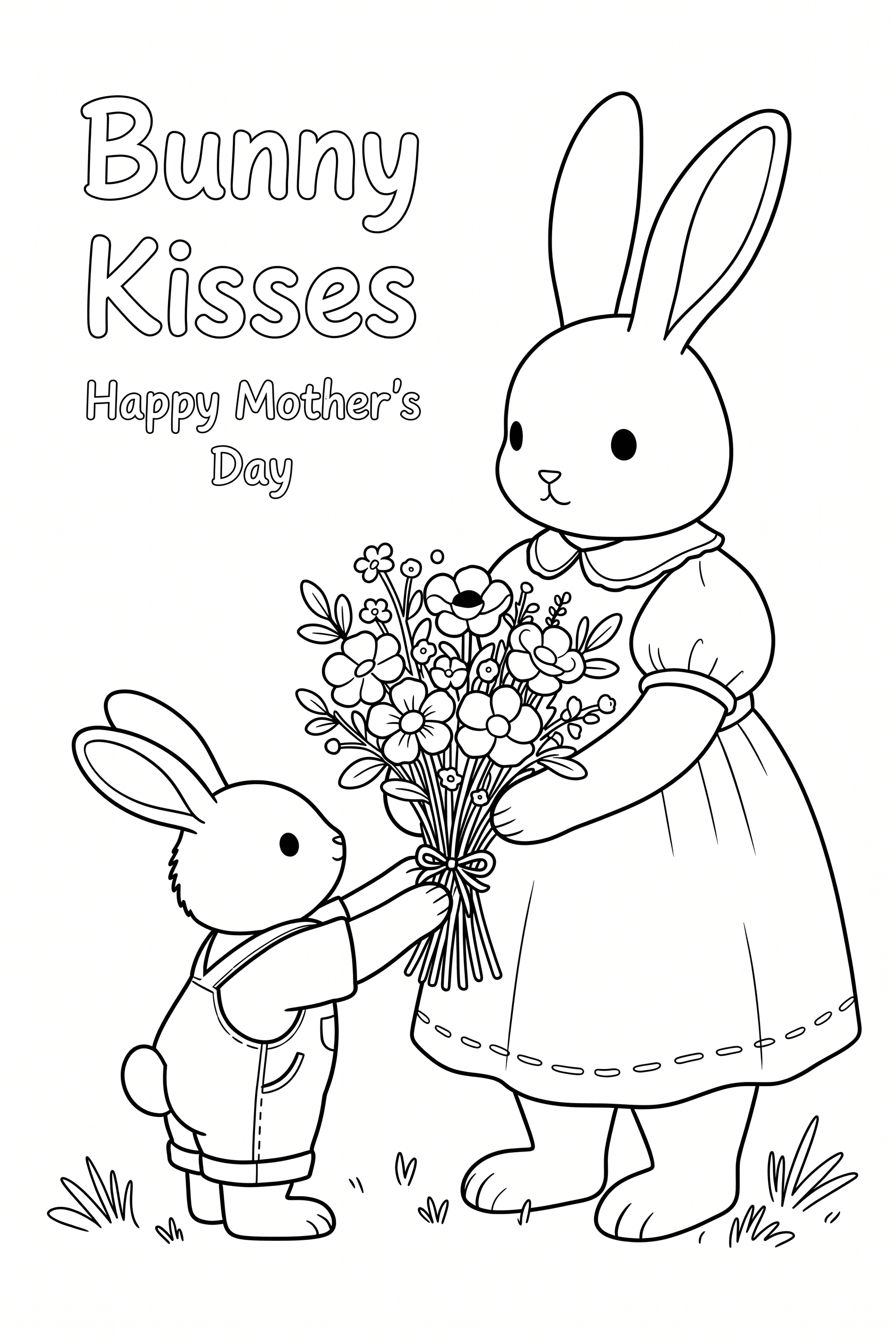 Happy Mother's Day Bunny Kisses Printable Coloring Page