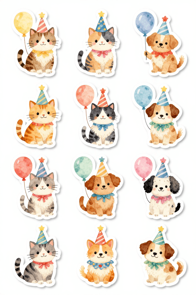 Birthday Dogs And Cats Stickers Printable