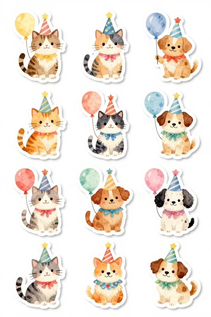 Birthday Cat And Dog Stickers Printable