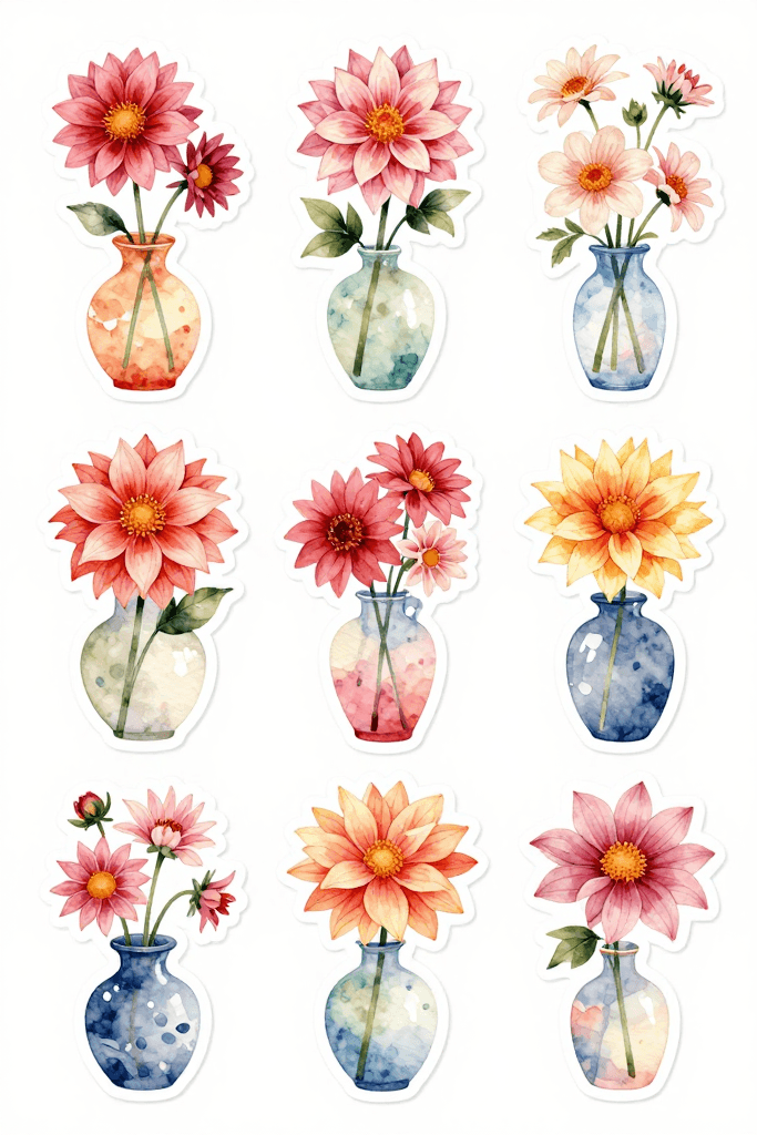 Dahlia's In Vases Stickers Printable