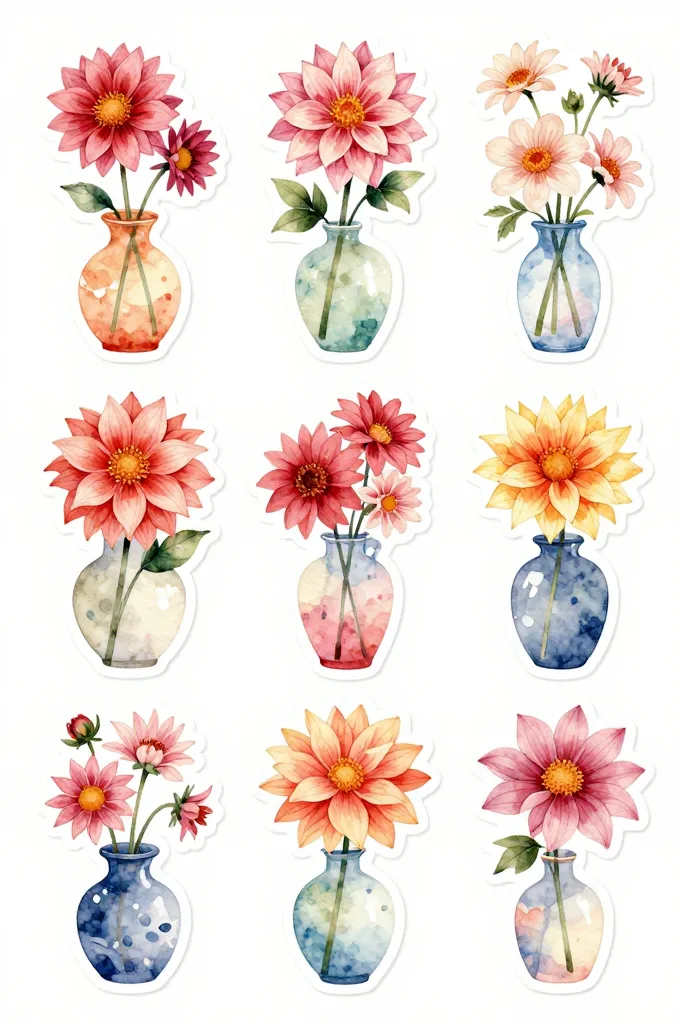 Dahlias In Vases Stickers Printable