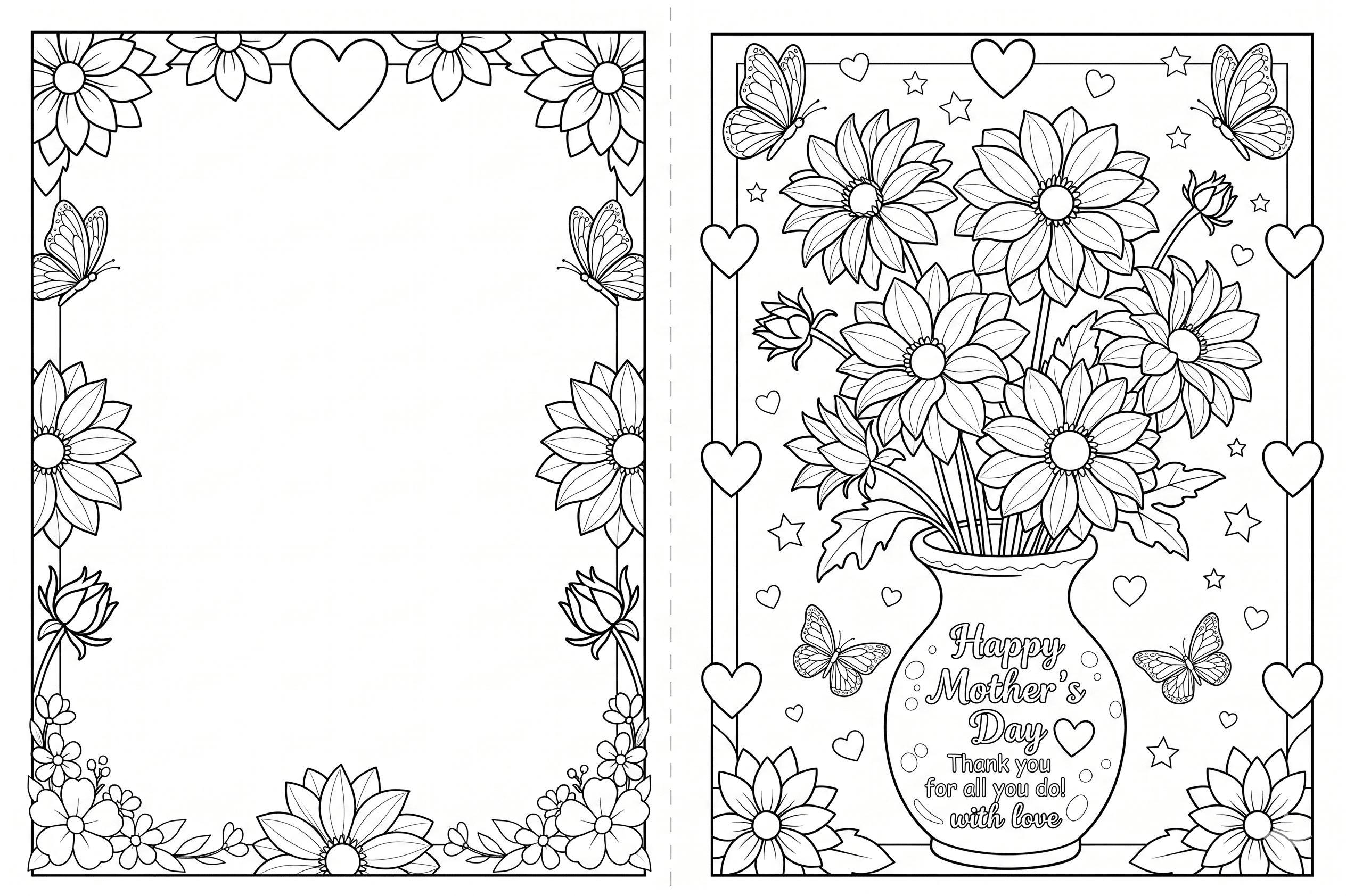 Floral Mother's Day Coloring Card Printable