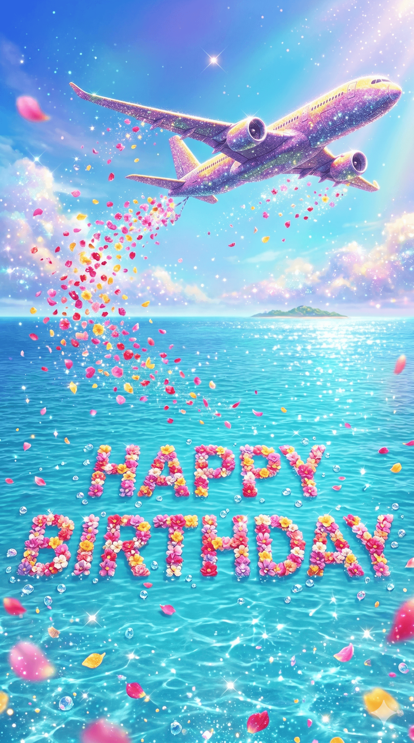 Happy Birthday Glittering Plane Ecard