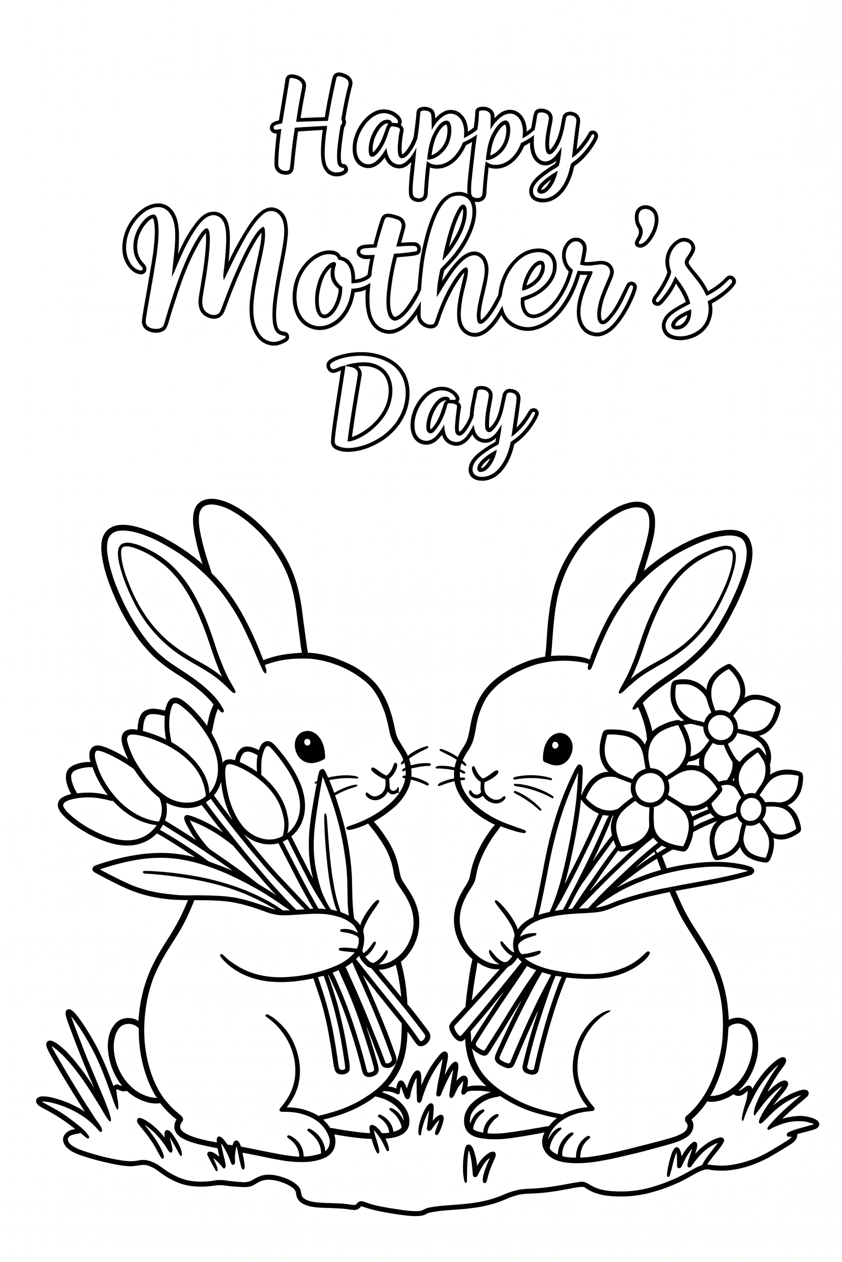 Happy Mother's Day Bunnies Coloring Page