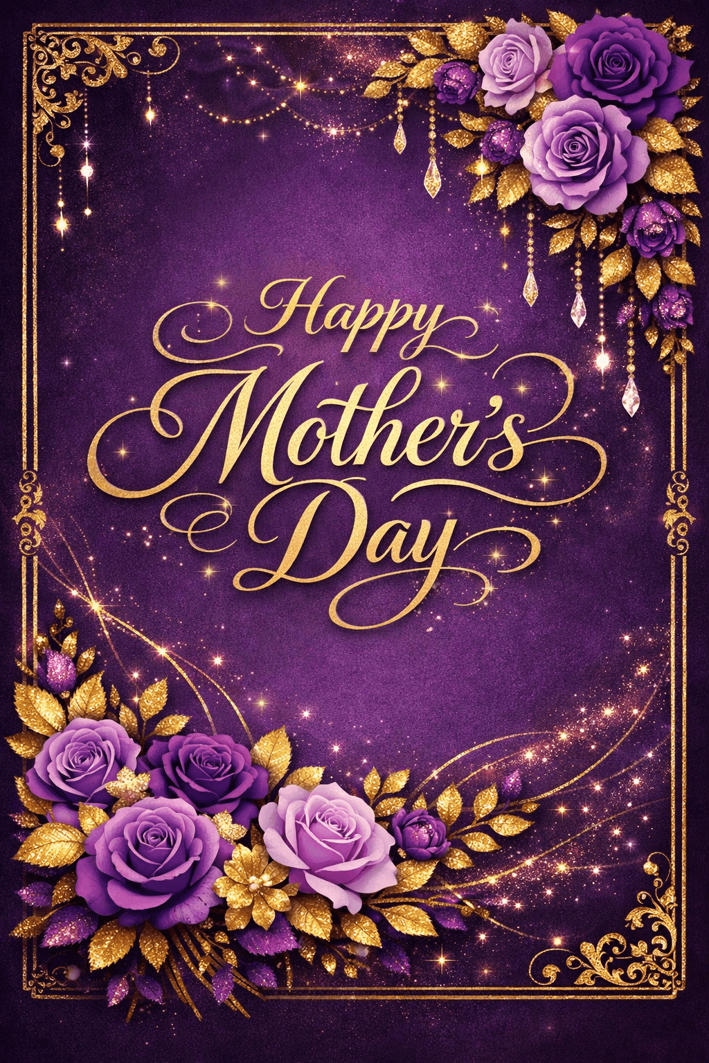 Elegant Happy Mother's Day Ecard, Gold Text And Purple Background