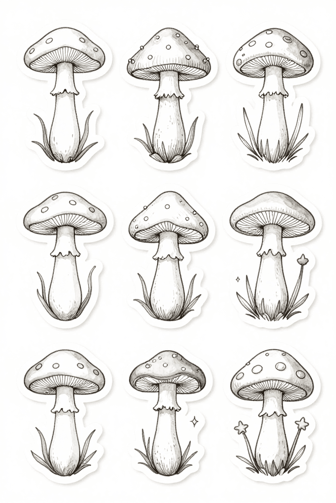 Mushrooms Sketch Stickers Printable
