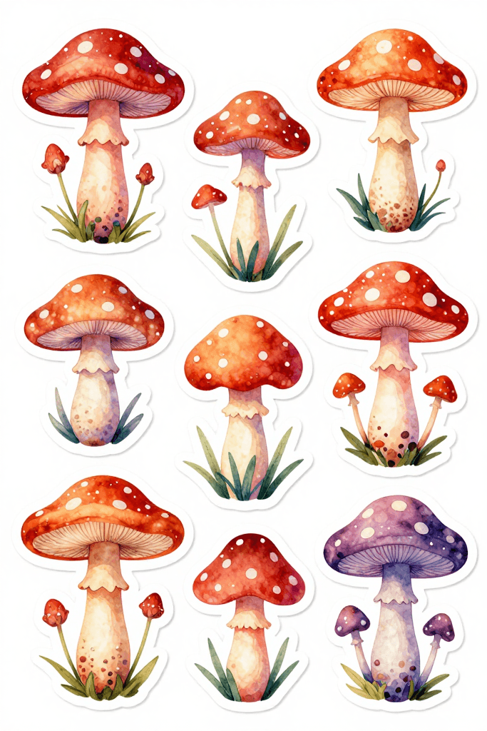Red Mushrooms Stickers Printable