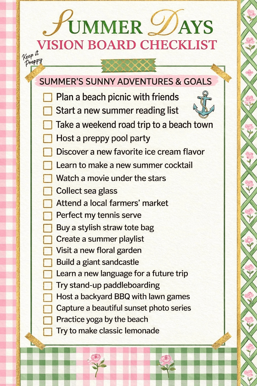 Summer Days Checklist