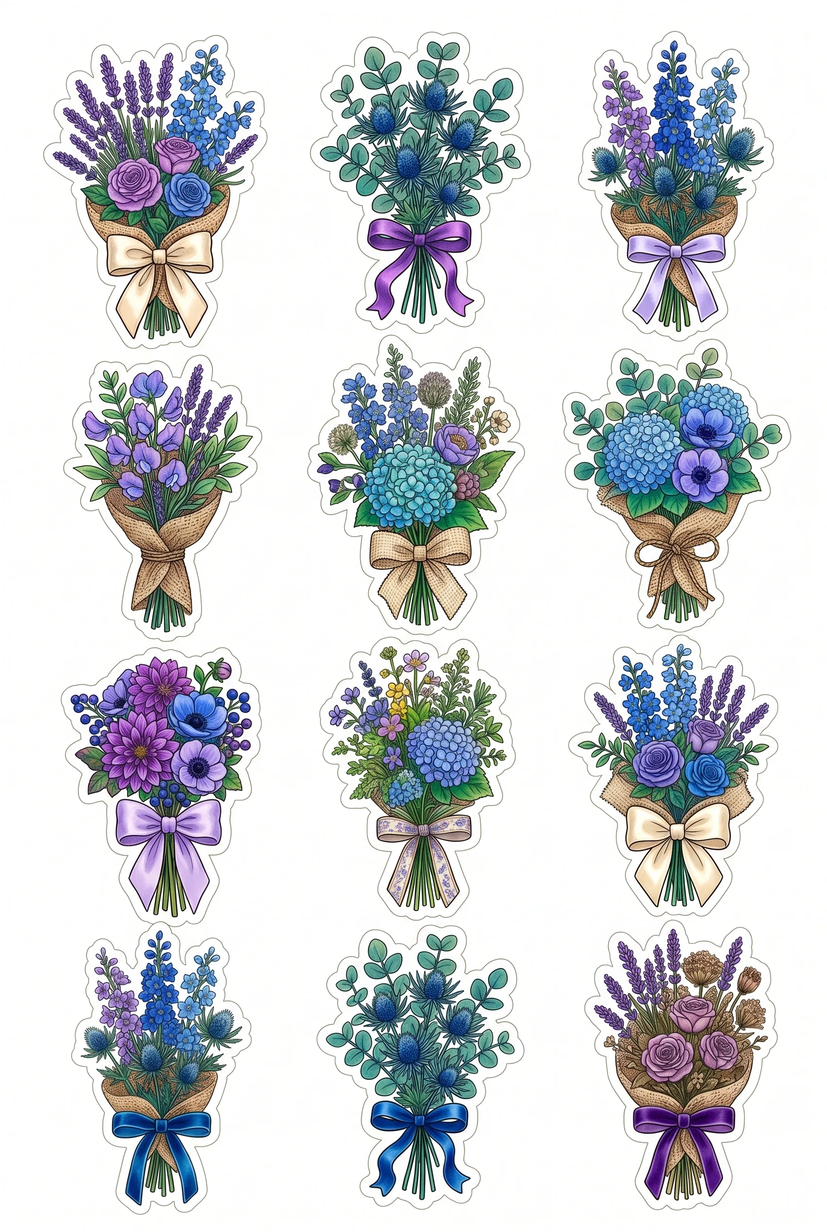 Purple And Blue Bouquet Stickers Printable