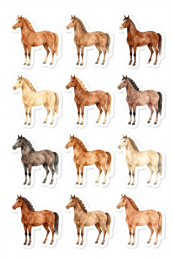 Watercolor Style Horse Stickers Printable
