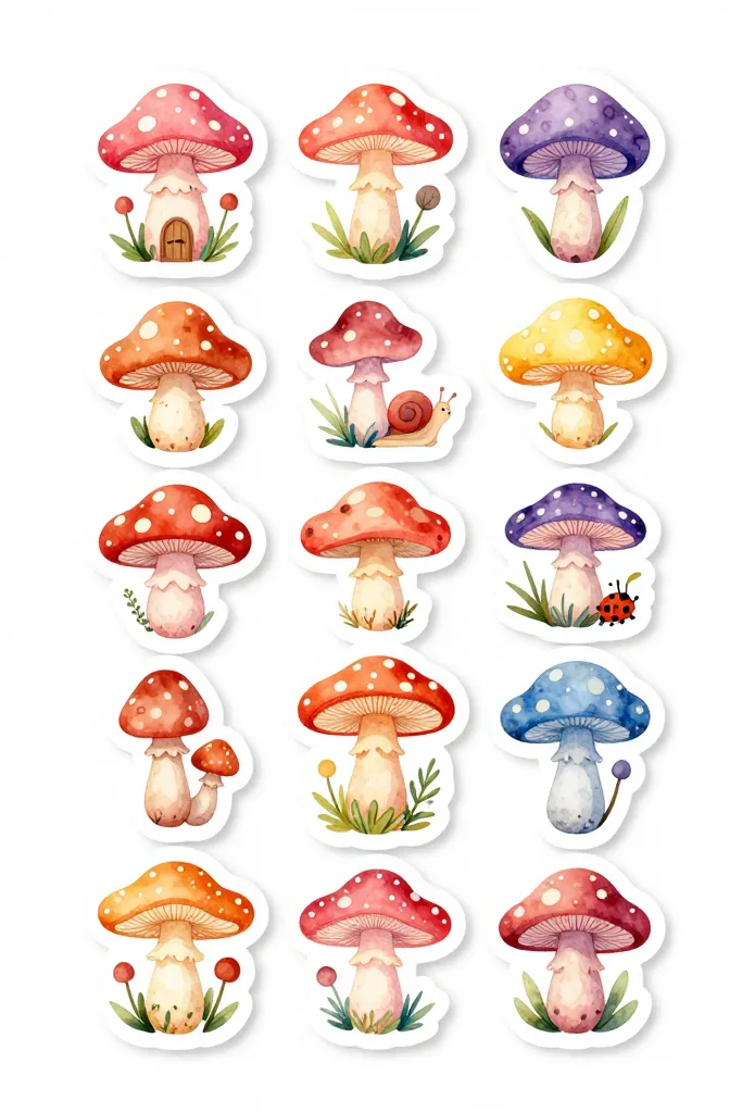 Whimsical Woodland Mushroom Stickers