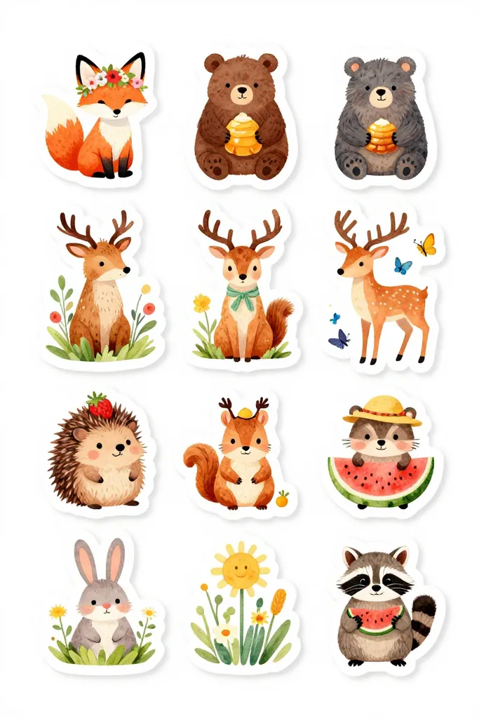 Woodland Summer Animal Stickers Printable