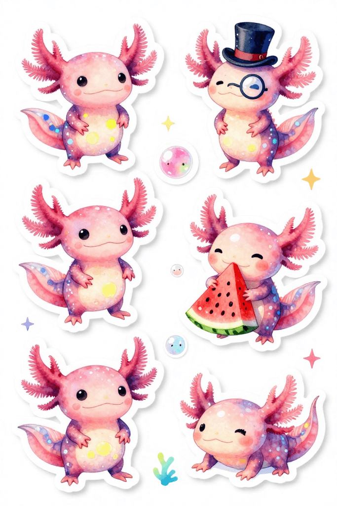Cute Axolotl Stickers Printable