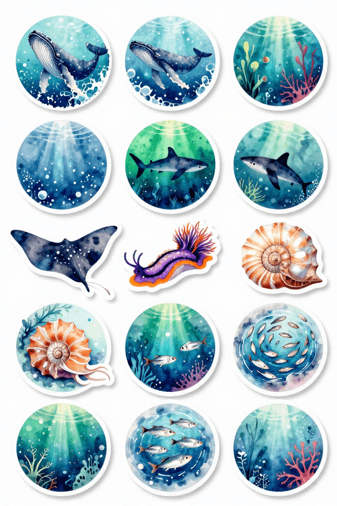 Circular Ocean Animal Stickers Printable