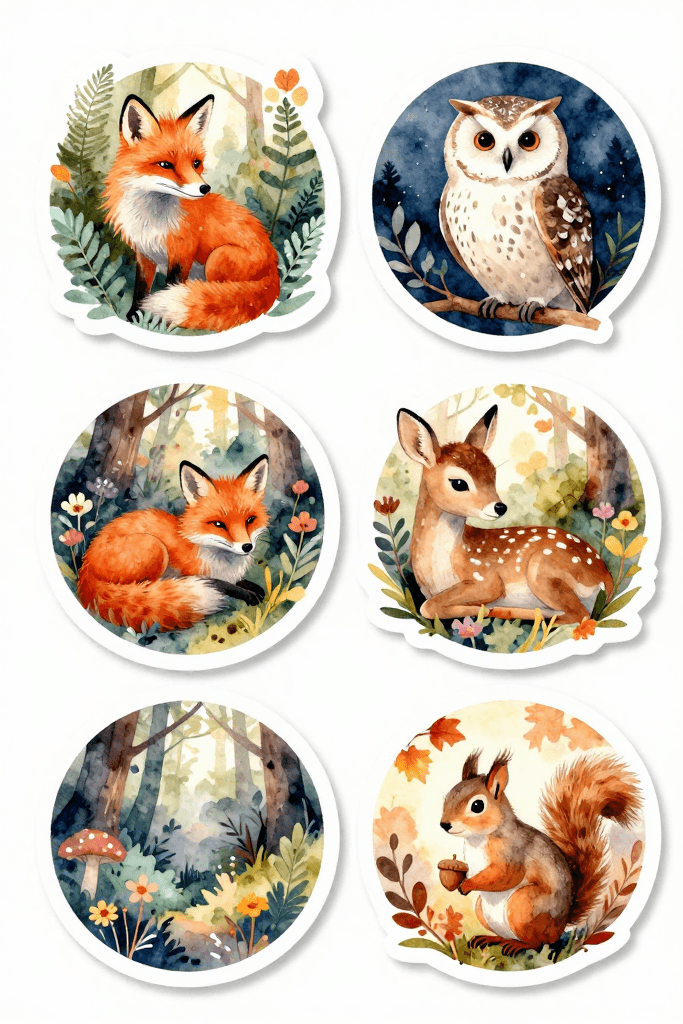 Circular Woodland Animal Stickers Printable