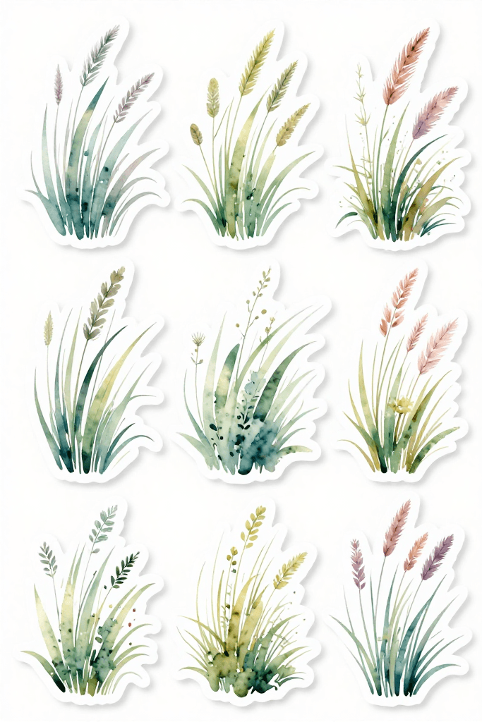 Colorful Grass Stickers Printable