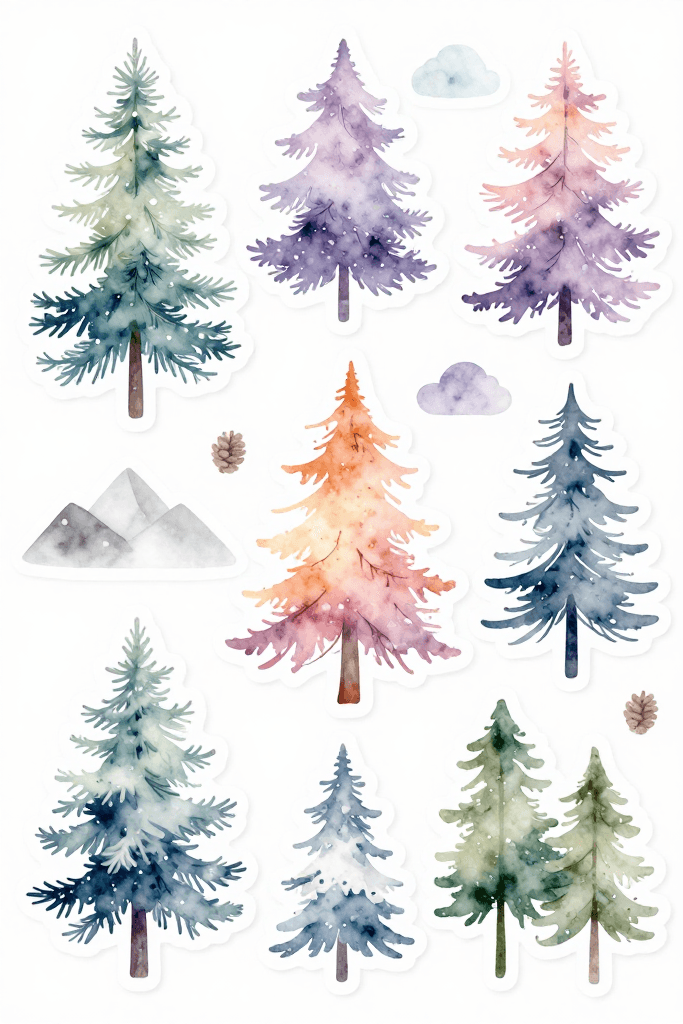 Pastel Evergreen Stickers Printable
