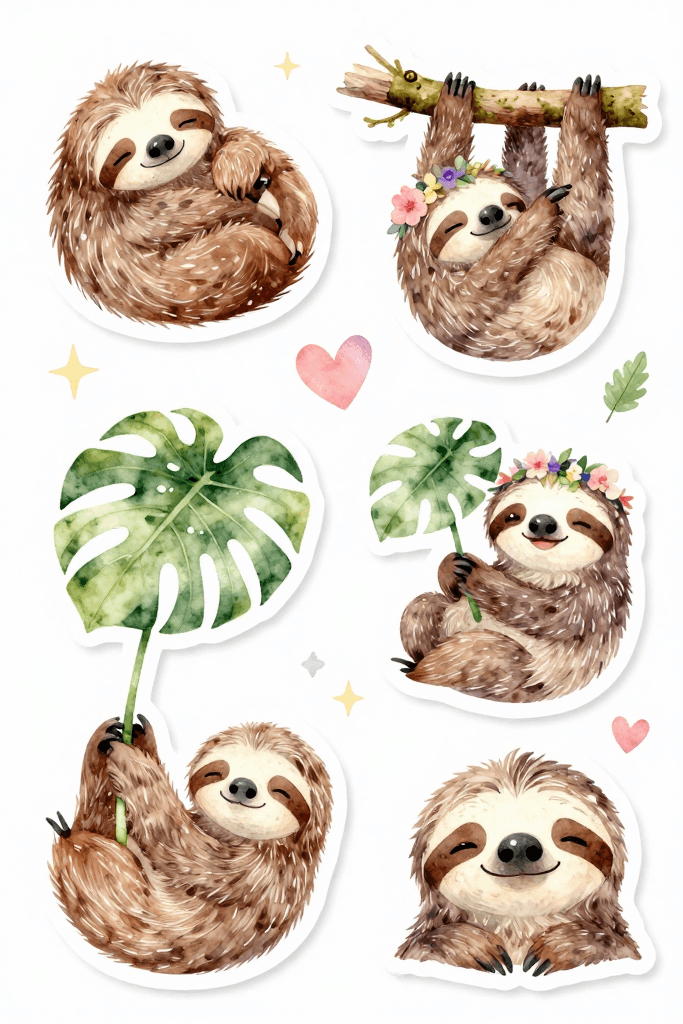 Cute Sloth Stickers Printable