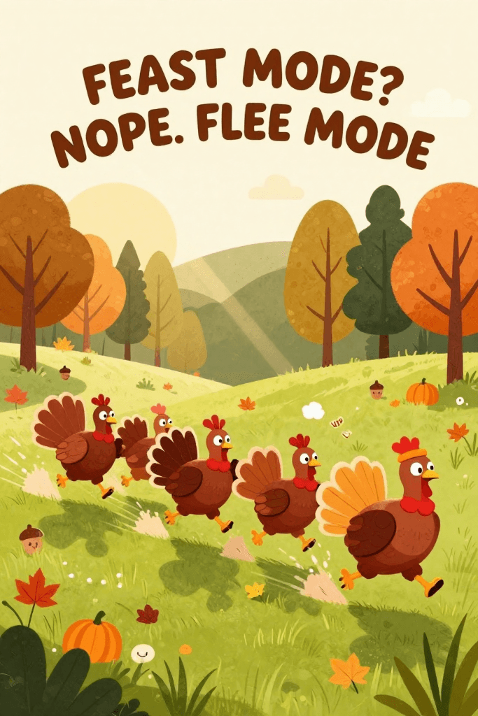 Feast Mode? Nope. Flee mode. Turkeys Running Ecard 