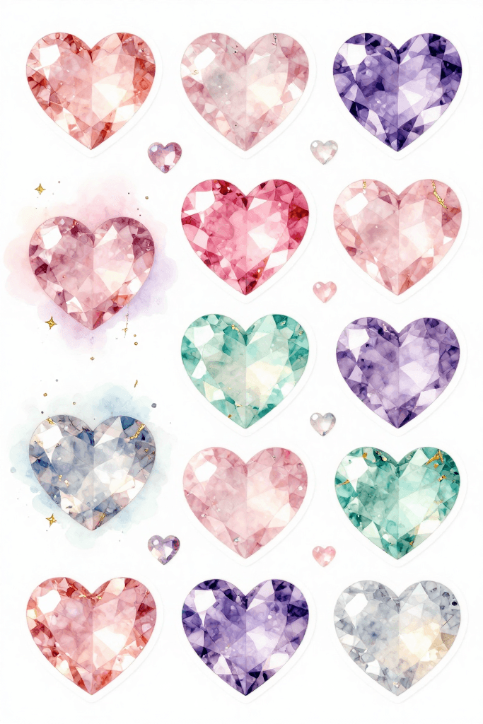 Gemstone Heart Stickers Printable