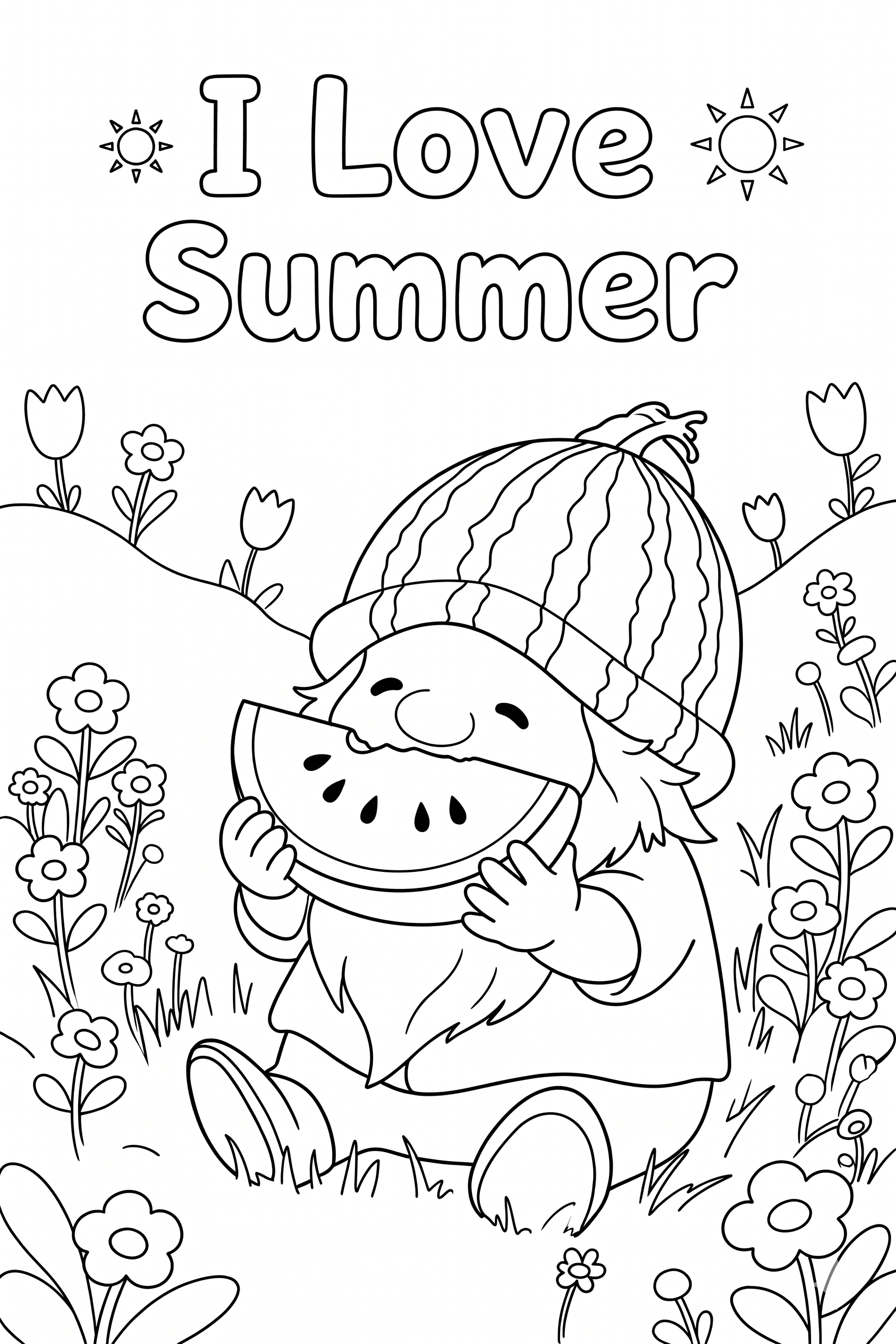 I Love Summer Gnome Coloring Page