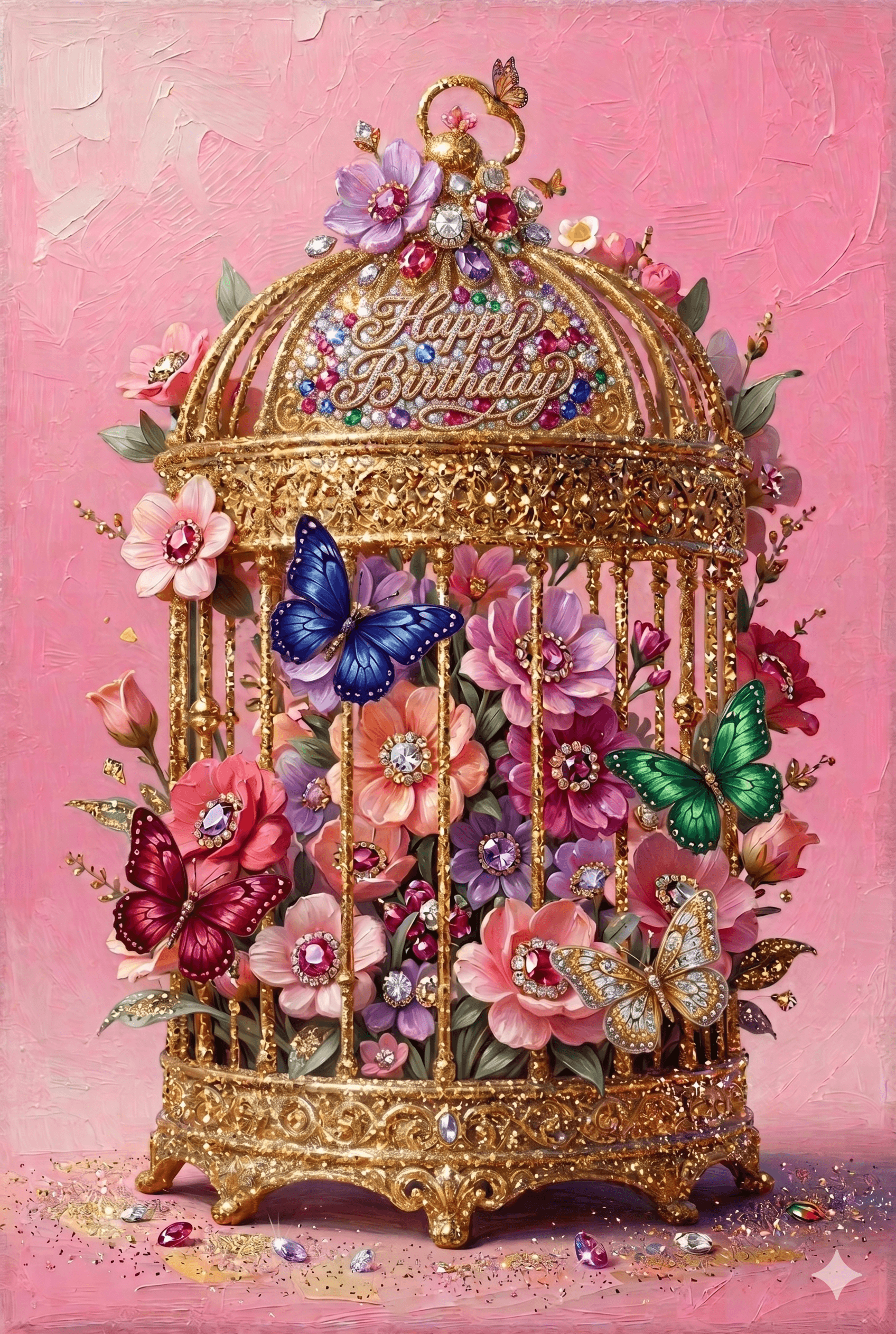 Happy Birthday Gold Bird Cage Ecard