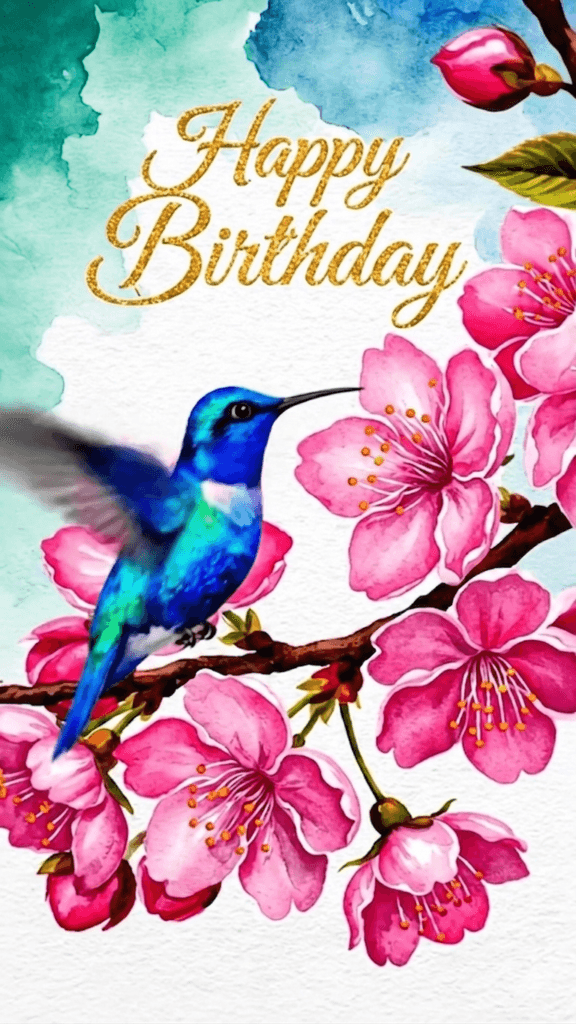 Happy Birthday Hummingbird And Flowers Ecard