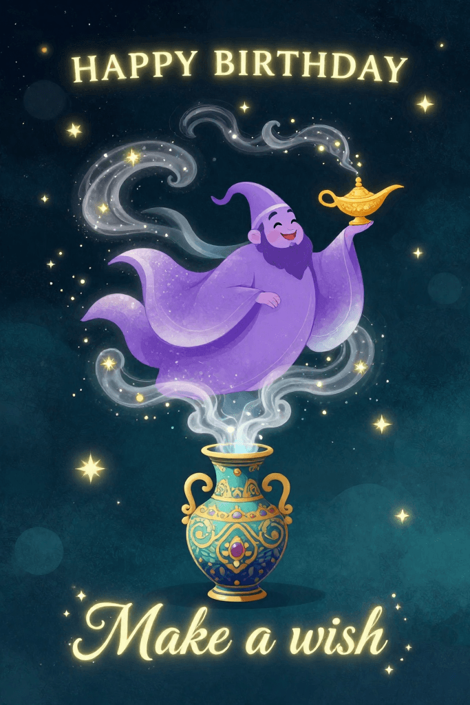 Genie With A Lamp Happy Birthday Wish Ecard