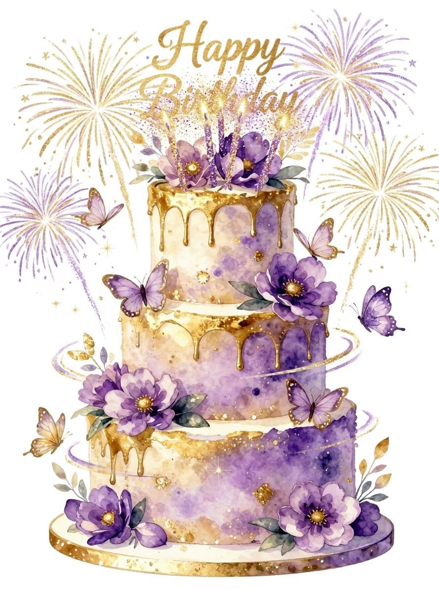 Happy Birthday Purple And Gold Ecard
