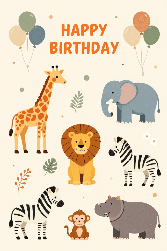 Happy Birthday Safari Animals Ecard