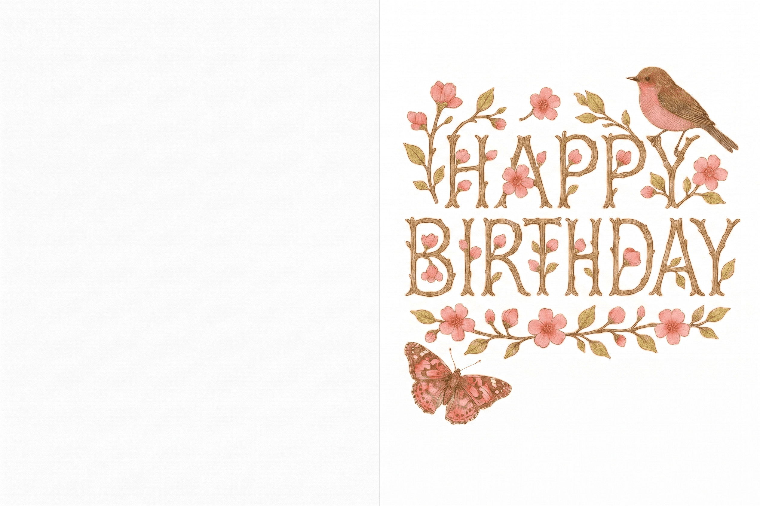Happy Birthday Twigs And Flowers Printable Card