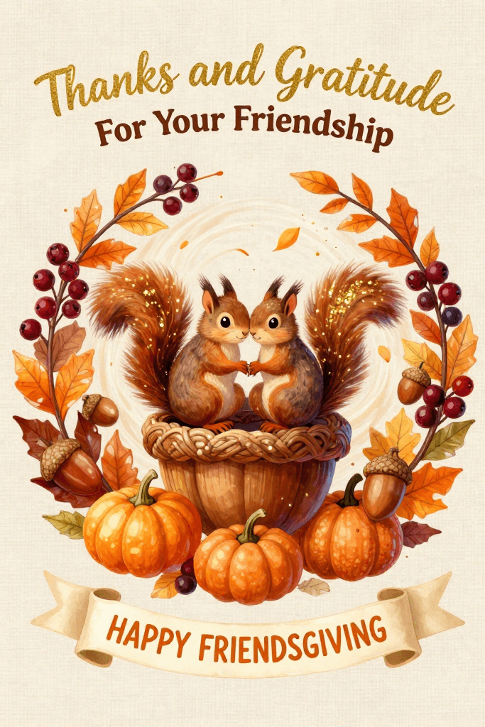 Thanks And Gratitude Friendsgiving Squirrel Ecard