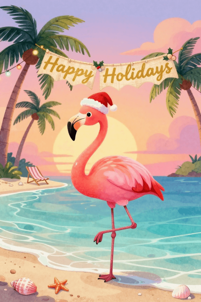 Happy Holidays Pink Flamingo Ecard