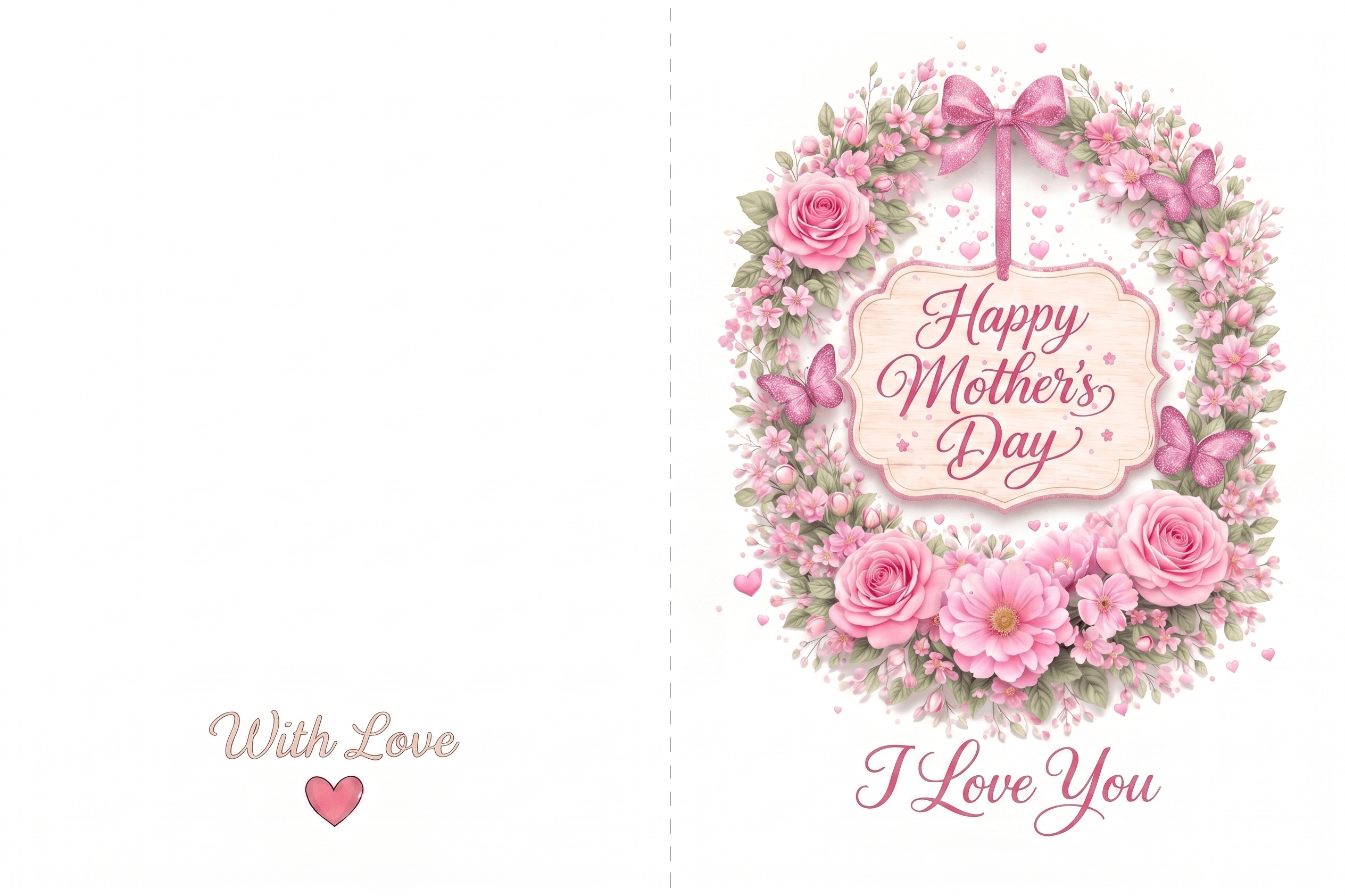 Happy Mother's Day Pink Wreath Printable Card