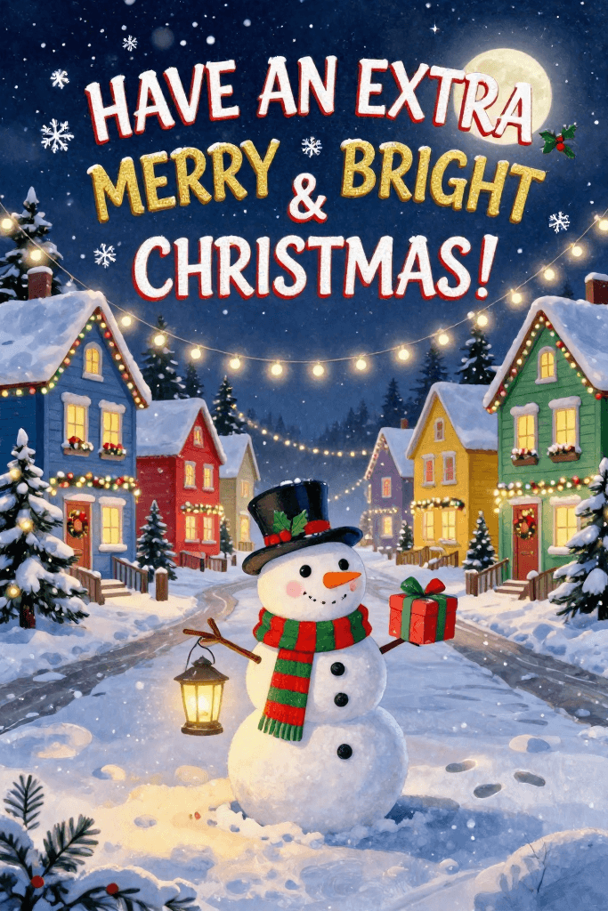 Merry And Bright Snowman Colored Lights Ecard