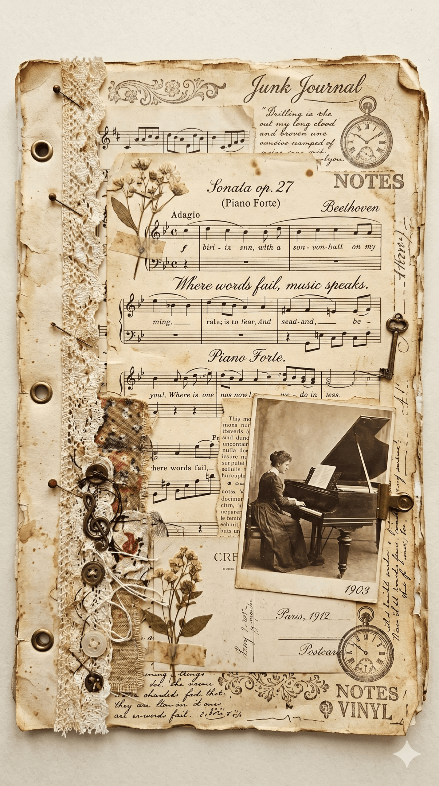 Music Junk Journal Page Printable