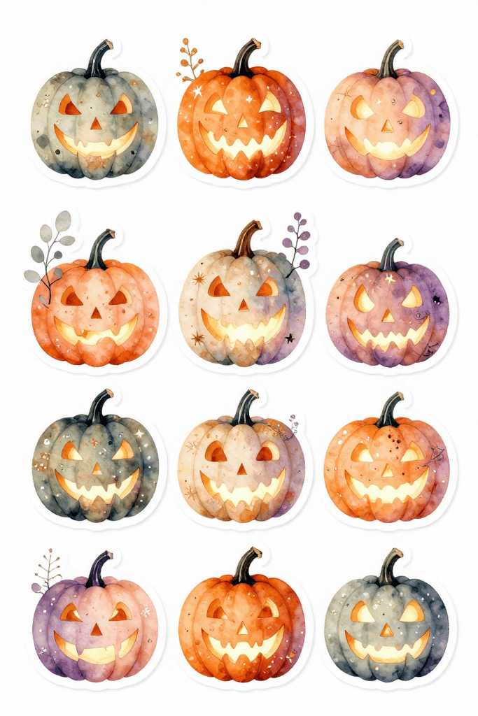 Pastel Jack-O-Lantern Stickers Printable