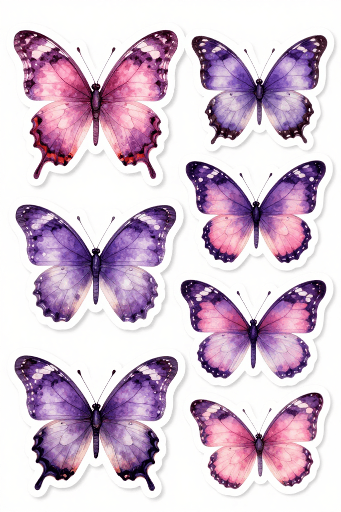 Pink And Purple Butterflies Stickers Printable