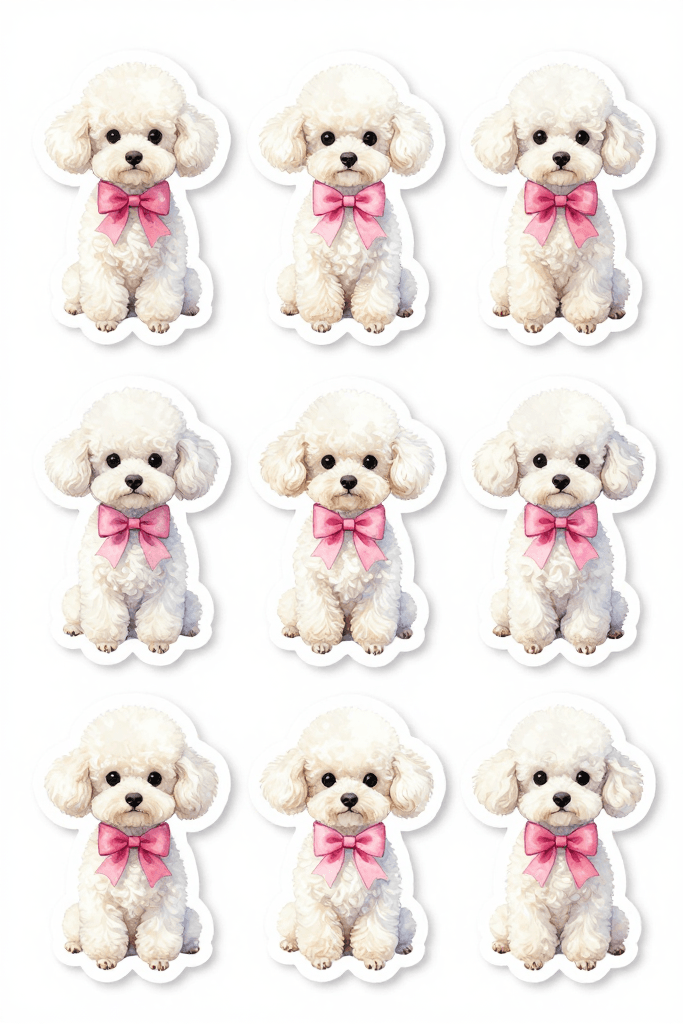Poodles With Pink Bows Stickers Printable