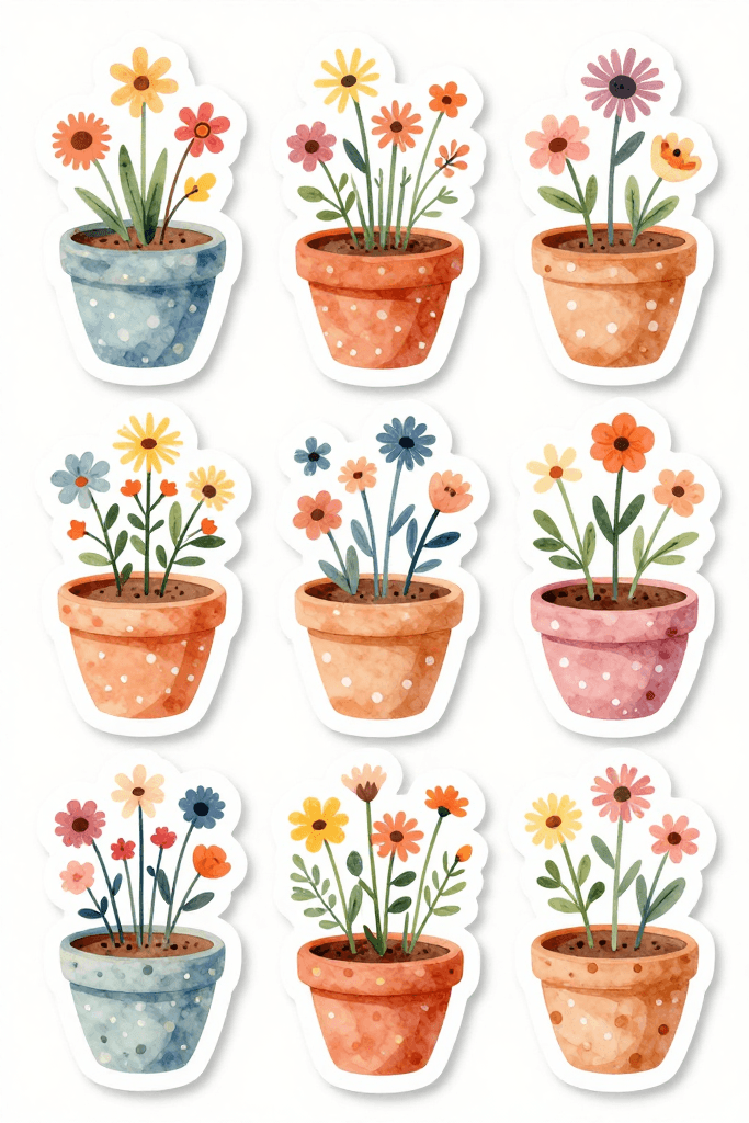 Potted Flower Stickers 2 Printable